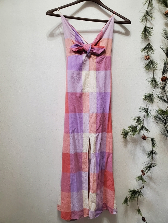 Dress Forum Dresses & Skirts - Dress Forum LA Ally Plaid Maxi Dress Lavender Coral Tie-back Front Slit Lined